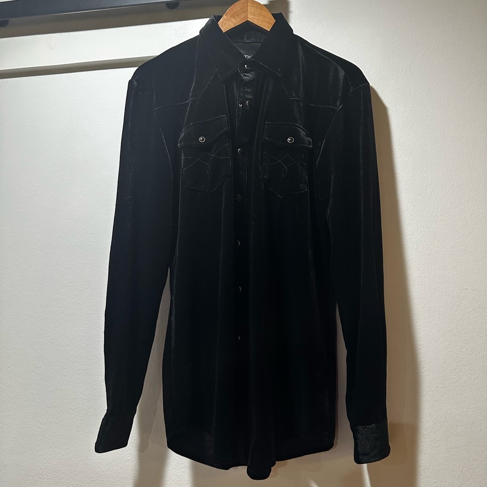 Black Velvet Button-Up Shirt